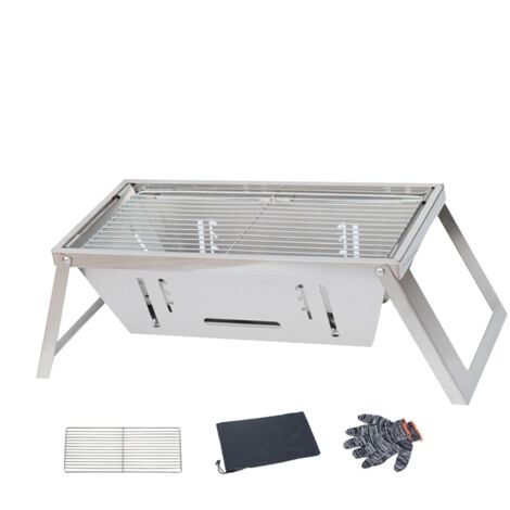 Grill Barbecue Pliable Acier Inox - Hauteur Réglable + Résistance Haute Température - Cuisson Uniforme Pour Pique-nique/Famille - Grille Amovible + Sac Transport (1/5)
