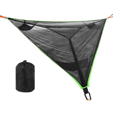 Hamacs de camping géants triangulaires, camping en plein air, hamac de camping aérien géant, hamac multi-personnes, camping aérien portable, confortable, terrasse de jardin, mobilier pliant (noir, 4 x (1/5)