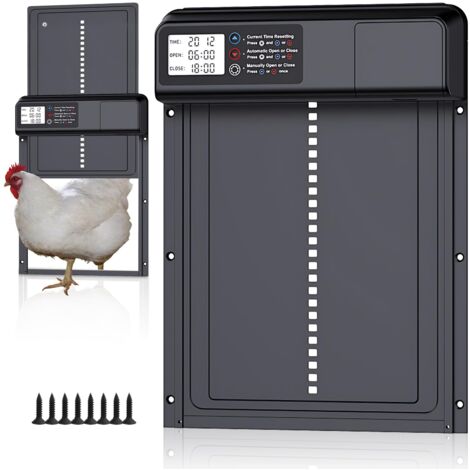 Porte De Poulailler Automatique, Porte De Poulailler Programmable En Aluminium Avec Minuterie Capteur De Lumiere Telecommande 3 Modes Marron 90692240
