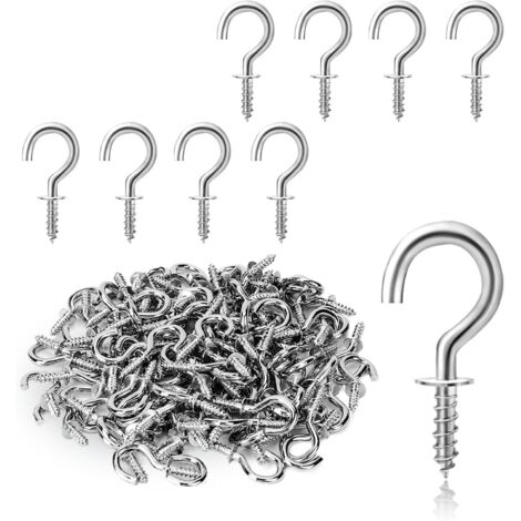 Lot de 100 crochets à vis pour bois – Acier inoxydable – 2 x 1 cm – Installation rapide pour décoration intérieure et extérieure
