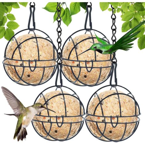 Mangeoires pour Oiseaux Sauvages, 4pcs Mangeoire à Oiseaux Suspendue à Boule,Bird Feeder pour Petits Oiseaux Sauvages,Métal Boule de Graisse Oiseau Mangeoire pour l'extérieur et l'intérieur