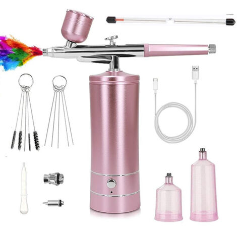 Kit Aérographe Multi-Fonctions avec Compresseur, Pistolet Aérographe Portable pour Nail Art, Décoration de Gâteau, Maquillage, Modélisation de Tatouage, Modélisation de Modèle (Rose) (1/5)
