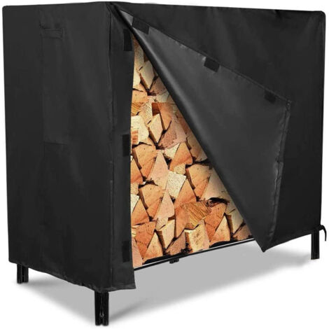 Couverture de support à bûches d'extérieur, couverture de bois de chauffage durable, imperméable et résistante aux intempéries avec couvercle avant ouvrable, noir, 12261107 cm (1/4)