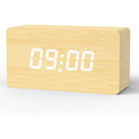 Réveil Numérique, Réveil Matin LED Horloge Numérique avec 3 Alarmes, Luminosité et Volume Réglables, Snooze, Mode Week-End, Horloge Digitale Alimenté par USB【Bois Clair】