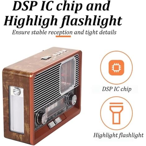 Radio Rétro AM FM SW + Bluetooth - Horloge Lumineuse, Portative, Alimentation USB/Piles - Vintage