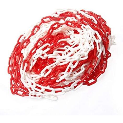 Barrière à Chaînes en Plastique 25 Mètres, 6mmx25m Haute Visibilité Blanc et Rouge pour Avertissement Espace de Stationnement de Sécurité, le Contrôle des Foules, la Circulation (1/3)