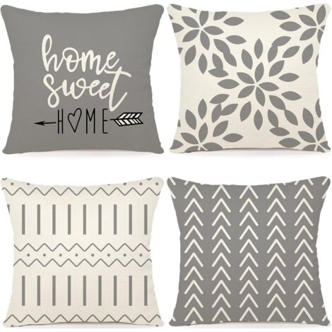 Lot de 4 Housse de Coussin Décoratif Canapé Taie d'oreiller Decoration en Lin d'extérieur pour Chambre, canapé, Chaise, Lit,Jardin 45x45CM, Gris (1/4)