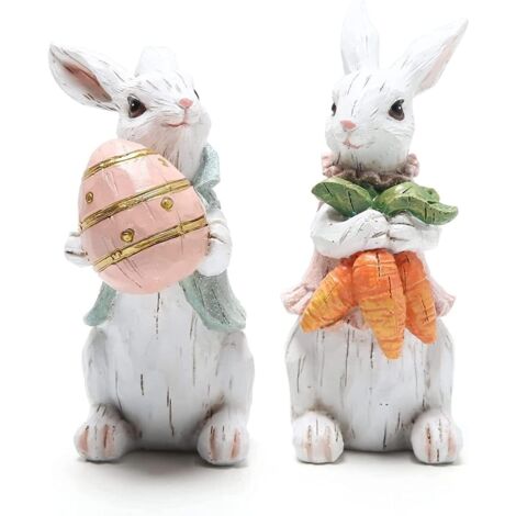 [Cadeaux de Pâques]Nouvelles décorations de Pâques oeufs de Pâques lapin, lapin résine statue décoration collection, printemps décoration maison lapin oeuf cadeau (Pâques) (1/5)