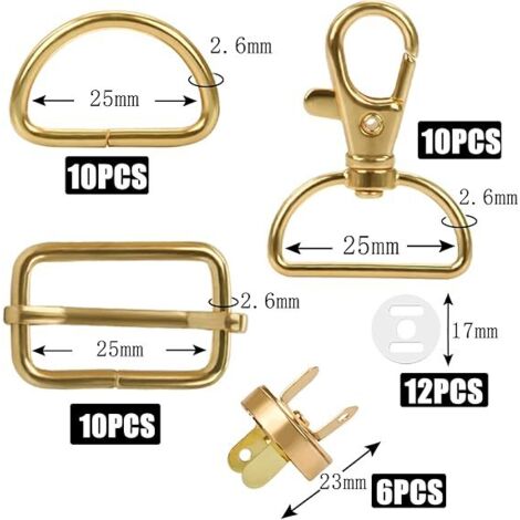Boucles Métal Doré 40mm Pour Sac à Main – Lot De 2 Avec Vis | Fermoir Anneau Sangle Accessoire