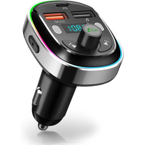 Transmetteur FM Bluetooth 5.3, Adaptateur Bluetooth Voiture Adaptateur Radio Type-C PD 30W & QC 3.0 Chargeur Rapide de Voiture Appel Mains Libres Lecteur MP3 Support U Disk (1/5)