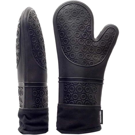 Professionnels Gants de Four, Maniques Gants de Cuisine Silicone, 1 Paire Gant Anti Chaleur, Gants étendus pour Pizza et Cuisine (Noir) (1/4)