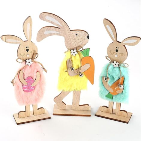 [Cadeaux de Pâques]Lapin de Pâques - Décoration en bois - Lapin de Pâques - Décoration pour Pâques - Décoration de jardin - Lapin de Pâques - 3 pièces (1/4)