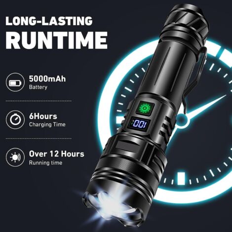 Lampe Frontale LED Rechargeable Super Lumineux 50000 Lumen XHP70, Puissante Zoomable 3 Modes Étanche Torche Frontale avec pour Camping Pêche Spéléo Chasse Randonnée 3*18650 Batterie(Include