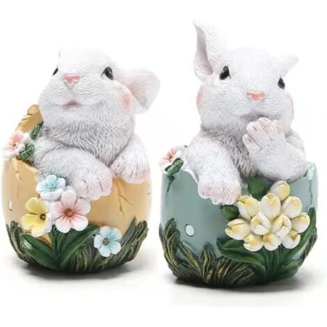 [Cadeaux de Pâques]Nouvelles décorations de Pâques oeufs de Pâques lapin, lapin résine statue décoration collection, printemps décoration maison lapin oeuf cadeau (Pâques) (1/4)