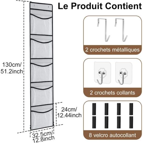 Organisateur Suspendu Porte 4 Poches XXL – Rangement Parfait Pour Chambre Enfant, Penderie, Garde-Manger – Fenêtres Transparentes (Noir)