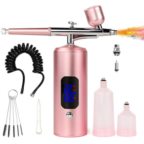 Kit aérographe sans fil avec compresseur 38 PSI - Mini aérographe cosmétique rechargeable - Décoration de gâteau, nail art, tatouages et peinture du visage (1/4)