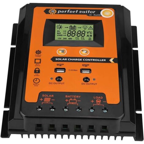 Régulateur de charge solaire MPPT 70A – Écran LCD – Double USB – Mode de charge intelligent 12V/24V – Compensation de température