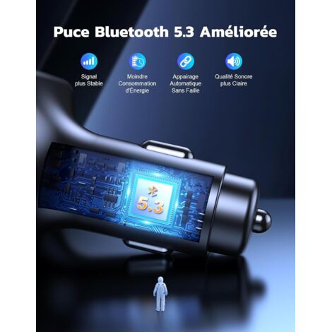 Transmetteur FM Bluetooth 5.3 Pour Voiture - Charge Rapide PD30W/QC3.2, Lecteur USB/TF, Appels Mains Libres, LED 7 Couleurs - 11