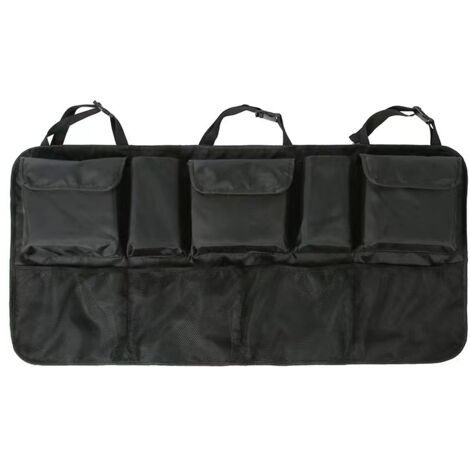 Organisateur Coffre Voiture Rangement avec 9 Poches, Multipurpose Organisateur de Coffre Sacs de Coffre de Voiture Pliables, Tissu Oxford imperméable(108 x 52 cm/noir) (1/4)
