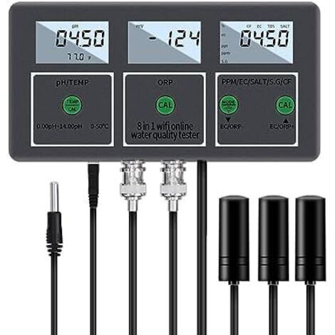 Testeur de qualité de l'eau numérique WiFi 8 en 1, contrôle par Application de Moniteur Intelligent Multifonction, testeur de qualité de l'eau, Compteur PH EC TDS Salt SG.Temp ORP CF, pour Aquariums