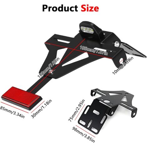Support Plaque Moto Universel Avec Feu LED Arrière Et Réflecteur - Réglable En Alliage Aluminium