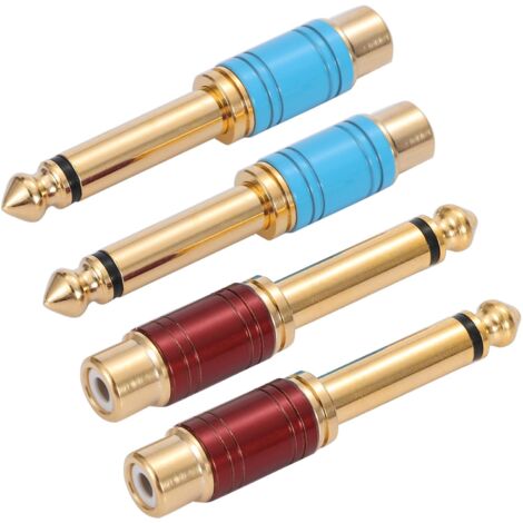 10 Pièces 6.35mm (1/4 Pouce) Adaptateur Audio Mâle vers RCA Femelle Plaqué Or (Rouge et Bleu) (1/5)