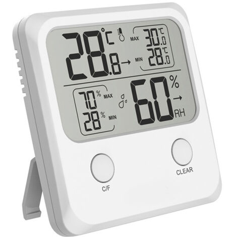 Thermomètre/Hygromètre Intérieur, Température Humidité Numérique Électronique,℃/℉Commutable, Mémoire de Max/Min, Indication du Niveau de Confort,3 Façons d'utiliser pour Maison -Blanc (1/5)