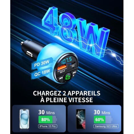 Transmetteur Fm Bluetooth De Voiture, 30W Pd Typ-C Adaptateur Bluetooth