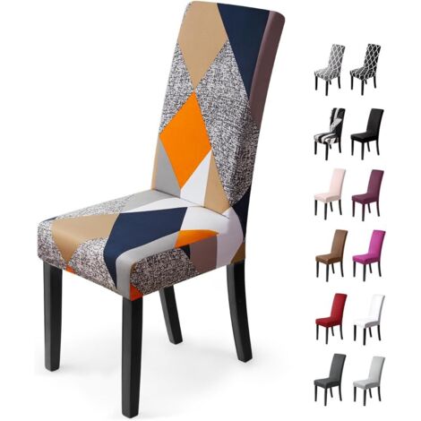 Housses de Chaise de Salle à Manger 4 Pièces Housses de Chaise Extensible Universelle Facile à Nettoyer Couverture de Chaise pour Maison Hôtel Décor Restaurant(4 Pièces, Géométrie Orange ) (1/5)