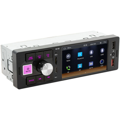 Autoradio Bluetooth 1 DIN 4,1 pouces – Écran tactile – Android Auto et CarPlay – Bluetooth 5.1 – Radio FM – Entrées USB et AUX