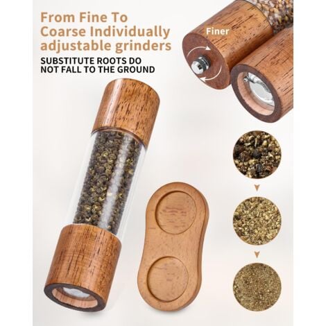 Lot De 2 Moulins à Sel Et Poivre En Bois Rechargeables Manuels