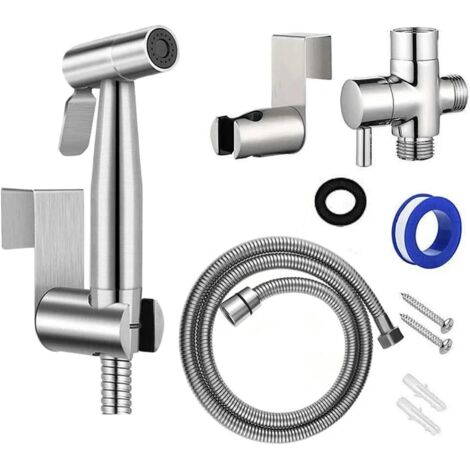 Kit de pulvérisateur de bidet Pulvérisateur de robinet de bidet de toilette à main en acier inoxydable Ensemble de pulvérisateur de bidet de salle de bain Pulvérisateur à main Pommeau de douche autone (1/5)