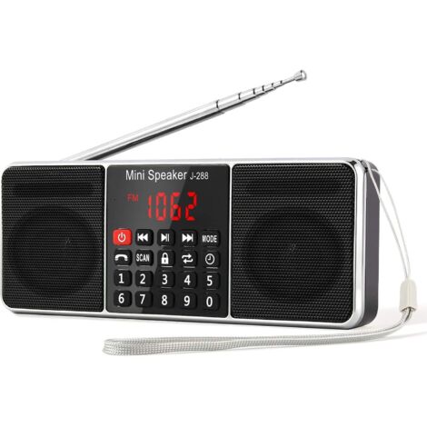 Radio portable FM AM(MW) MP3 avec haut-parleur Bluetooth – Écran LED – Antenne télescopique 56 cm – Fonction minuterie de sommeil - J-288