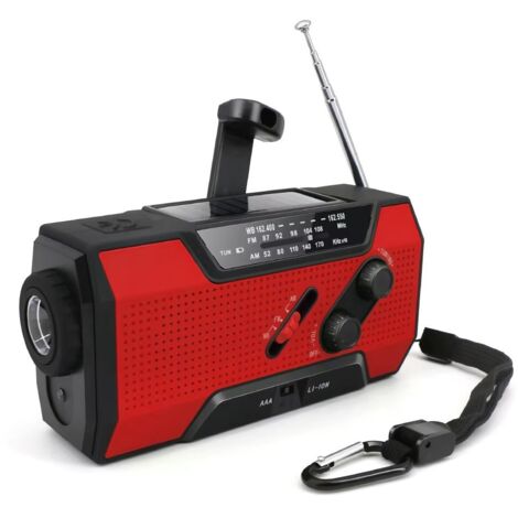 Radio Solaire Portable Radio d'urgence Météo 2500mAh Radio à Manivelle avec AM FM Radio Dynamo Charge de Téléphone avec Lampe LED Alarme SOS Câble USB pour Randonnée Camping
