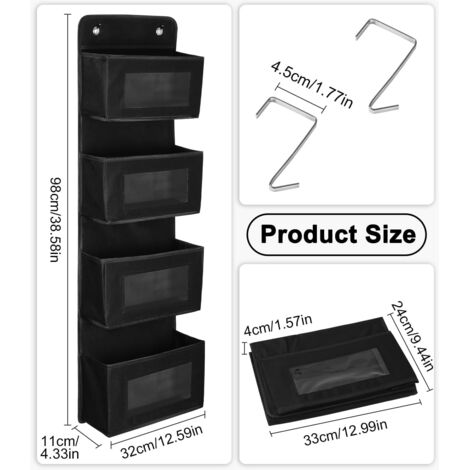 BrilliantJo Organisateur De Rangement Suspendu Sur Porte - 4 Grandes Poches Spacieuses, Idéal Garde-Manger, Penderie, Chambre Bébé Et Enfant (Noir)