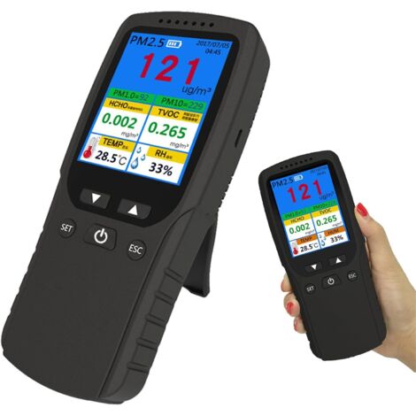 Moniteur De Qualité De L'air, écran LCD Alimenté par Batterie Rechargeable, Capteur, Testeur Détecter Et Tester Le Gaz Composé Organique Volatil Formaldéhyde Hcho/tvoc, Poussière De Particules
