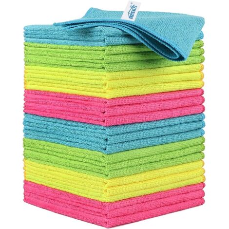 Lot de 24 chiffons de nettoyage en microfibre pour cuisine, non pelucheux, anti-rayures, très absorbants et réutilisables pour maison, fenêtre et verre, voitures, 29 x 29 cm (1/5)