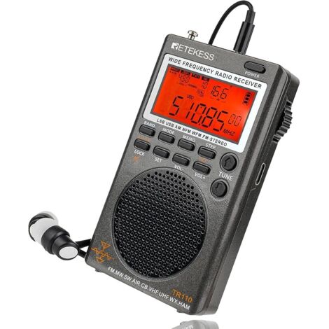 TR110 Mini Scanner Radio SSB, Radio Ondes Courtes, AIR FM MW SW, Batterie Rechargeable, Horloges, Minuterie de Veille, Type-C pour Extérieur