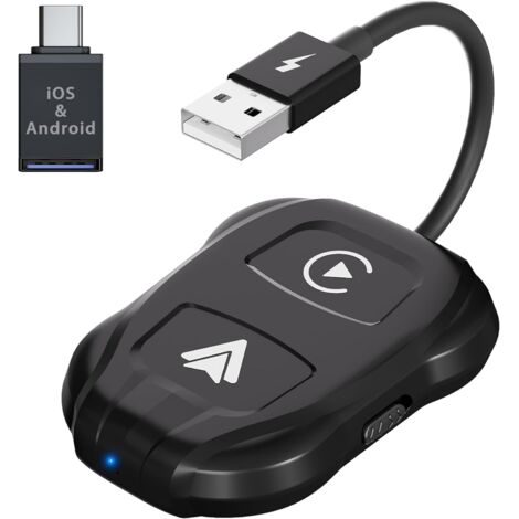 Applicable CarPlay sans Fil& Android Auto sans Fil Adaptateur, Car Play iOS sans Fil, 2-in-1 Connexion à Canaux, Dongle Convertir Filaire en sans Fil, Plug and Play pour Une Configuration Facile, pour (1/5)