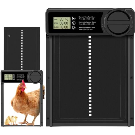Porte Automatique Poulailler avec Minuterie Anti-pincement, Aluminium Porte Poulailler Automatique, IP45 Étanche, Alimenté par Batterie
