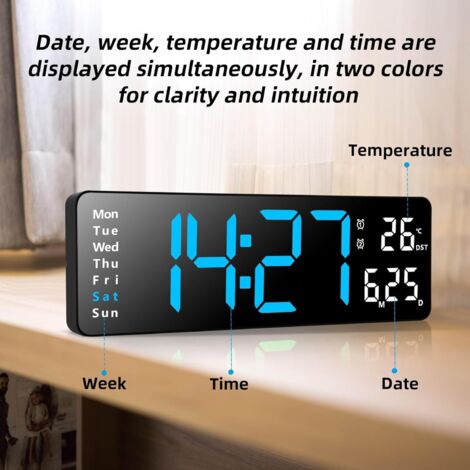 Horloge Murale LED Numérique 10 Pouces Avec Télécommande – Affiche Heure, Date, Température, Alarme Et Minuterie - 14