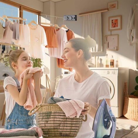 Corde à Linge Rétractable Extérieur 5,1 M - Charge 20 Kg, Acier Inoxydable, Pour Balcon, Jardin, Salle De Bain