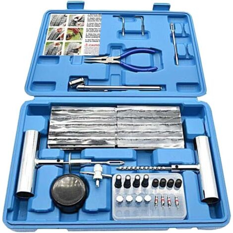 Kit de Réparation de Pneu 67 Pièces Tubeless Roue de Réparation Pneu Crevaison Urgence Outils de Prise Tubeless Réparation de Perforation Pneu Voiture Moto Bleu (1/5)