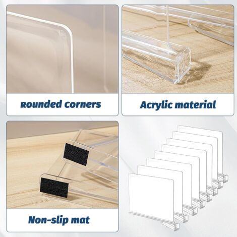 Lot De 6 Séparateurs D'étagères En Acrylique Transparent - Sans Perçage, Réglables - Pour Armoire, Dressing, Cuisine, Bureau - Organisation Rangement