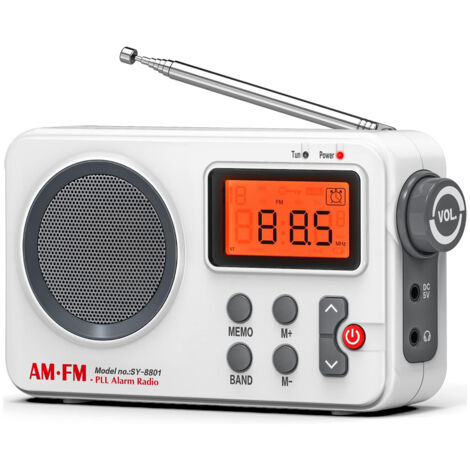 Petite Radio Portable FM/AM (MW),Transistor Radio avec Une Excellente Réception et Une Qualité Sonore Elevée,avec Connexion Timed/Grand écran/réveil/Stockage Manuel/Prise Casque