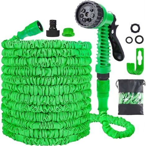 Tuyau 100ft / 30m avec Pistolet De PulvéRisation d'eau à 7 Modes, Pistolet De PulvéRisation De Tuyau Extensible, Seau De Tuyau De Jardin avec Connecteur Rapide, Magic Pipe d'eau (Vert) (1/5)