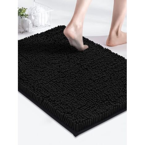 Tapis de Bain Antidérapant en Chenille, Tapis Salle de Bain Absorbant, Tapis de Douche Lavable en Machine, 40 x 60 cm, Noir (1/5)