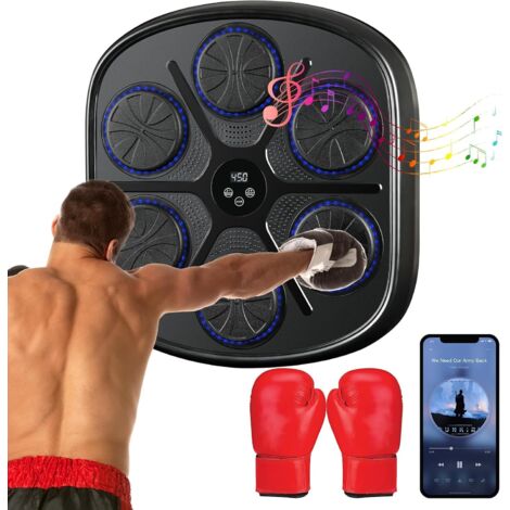 LED Machine de Boxe Musicale, Domicile électronique Cible Intelligente Bluetooth Musique équipement, dentraînement, Murale Hauteur d'installation réglable, avec Gants, Adultes et Enfants