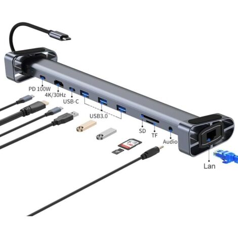 Adaptateur Dock USB C 10 - en - 1, Ethernet LAN RJ45, Pd 100W, 3 ports USB - a 5Gbps, Port TF / SD, audio, port de données USB - C, 4K HDMI, MacBook M1, iPad pro, Surface Pro, etc.
