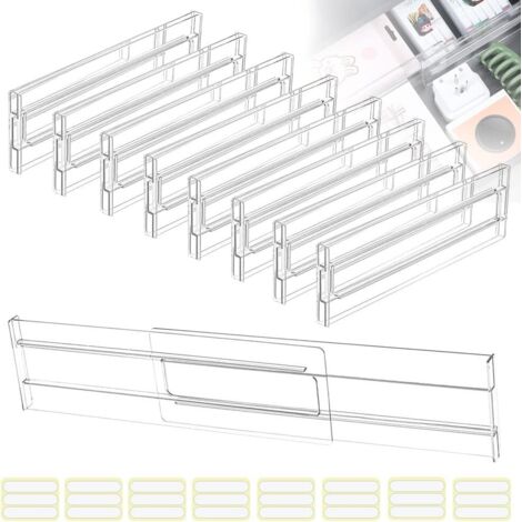 8 PCS Separateur Tiroirs Reglable en Plastique 27.5-52cm Organisateur Diviseurs, Rangement Tiroir de Bureau (1/5)